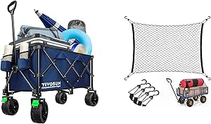 VIVOSUN Collapsible Folding Wagon and Cargo Net for Garden Wagon, 36" X 30" Heavy Duty Nylon Netting with Storage Bag for Folding Wagon, Beach Cart, Garden Cart, Trolley Cart, Black