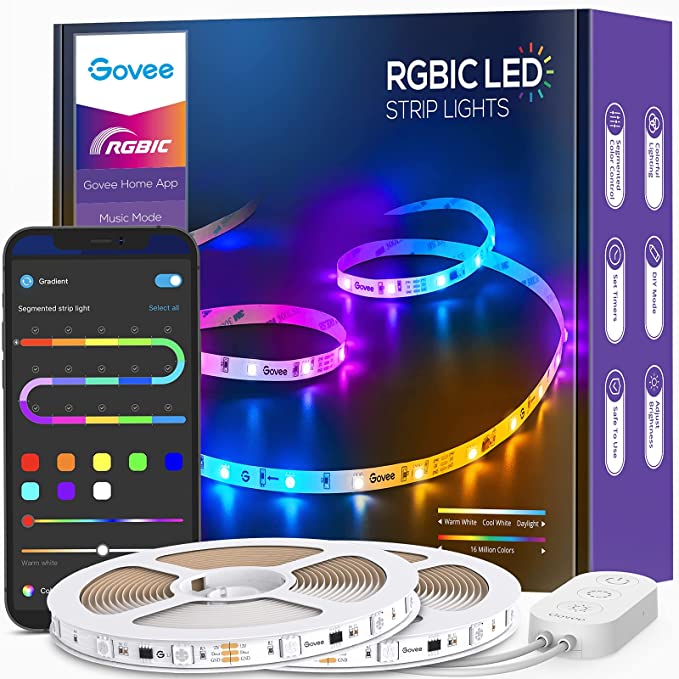 Govee 65.6ft RGBIC LED Strip Lights, Color Changing LED Lights, App Control via Bluetooth, Segmented Control, Multiple Scene Modes & Enhanced Music Mode for Bedroom, Room, Kitchen, Party (2 X 32.8ft)