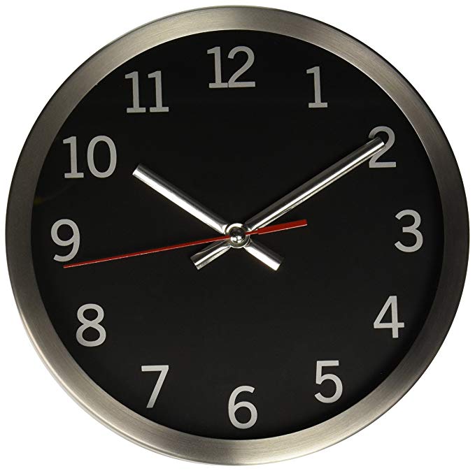 Timekeeper Round Wallclock with Brushed Metal Rim, 9-Inch