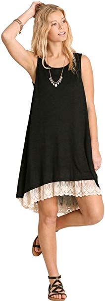 Umgee Oh Me Oh My! Sheer Knit Tank Dress Lined with Lace Trim