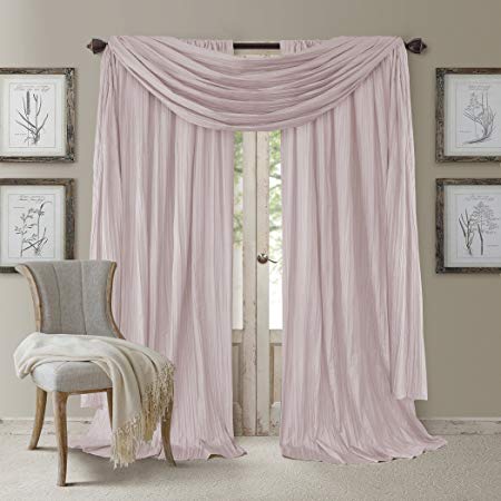 Elrene Home Fashions Venice Curtain Panels with Scarf Valance - Set of 3 - Panel 52" W x 95" L, Scarf 52" W x 216" L, Blush (2 Panels - 1 Scarf)