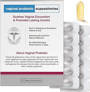 Hyaluronic Acid Suppository, Vaginal Probiotic Suppositories, Natural Plant-Based Formula, Prebiotic Infused with Vitamin C&E, PH Balance, Removing odor, Soothes Vaginal Discomfort(12 Inserts)