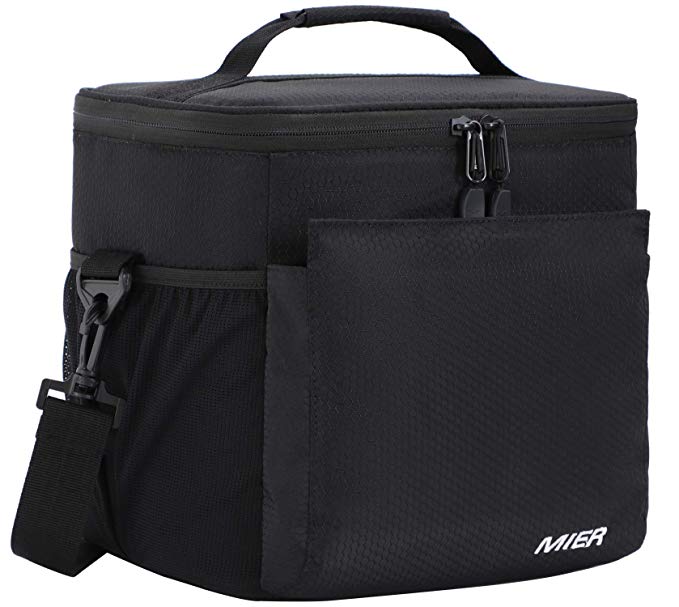 MIER Insulated Lunch Bag Men and Women Soft Cooler Lunch Box Tote with Shoulder Strap, Leakproof Liner, 24 Can, Pure Black