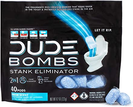 DUDE Bombs Deodorizing Toilet Freshener, Fresh Scent, 40 Pods