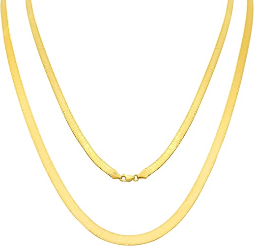 Nuragold 14k Yellow Gold 5mm Solid Herringbone Silky Flat High Polish Chain Necklace, Mens Womens Lobster Clasp 14" 16" 18" 20" 22" 24"