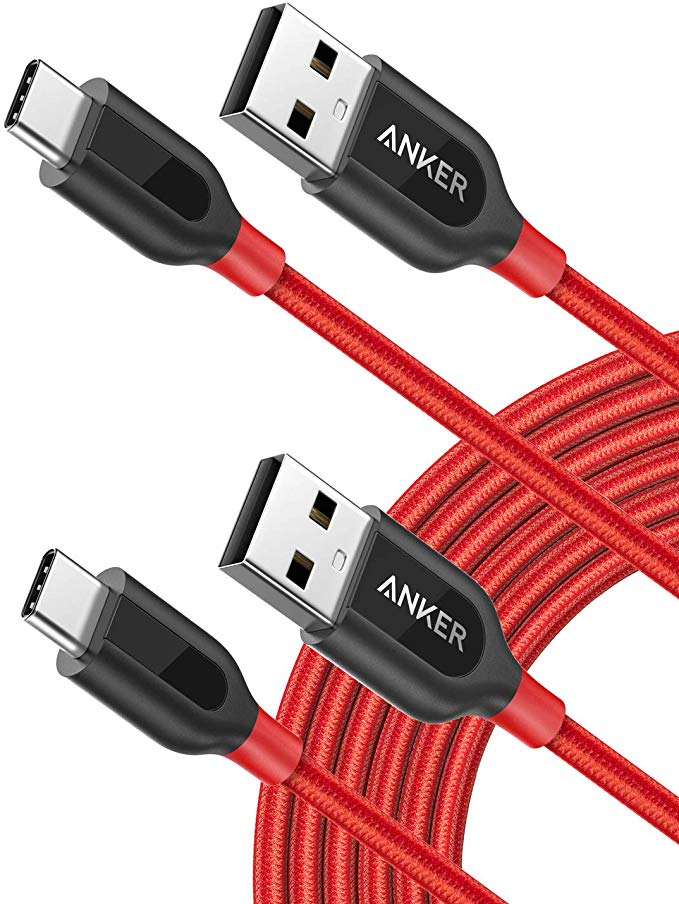 Anker [2-Pack 10ft] Powerline  USB-C to USB-A, Double-Braided Nylon USB Type C Cable, for Samsung Galaxy S10/ S9 / S9  / S8 / S8  / Note 8, LG V20 / G5 / G6, and More (Red)