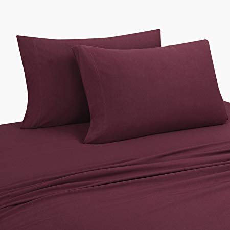 DELANNA Jersey Knit Sheet Set Soft Breathable T-Shirt Weave (RED, Queen)