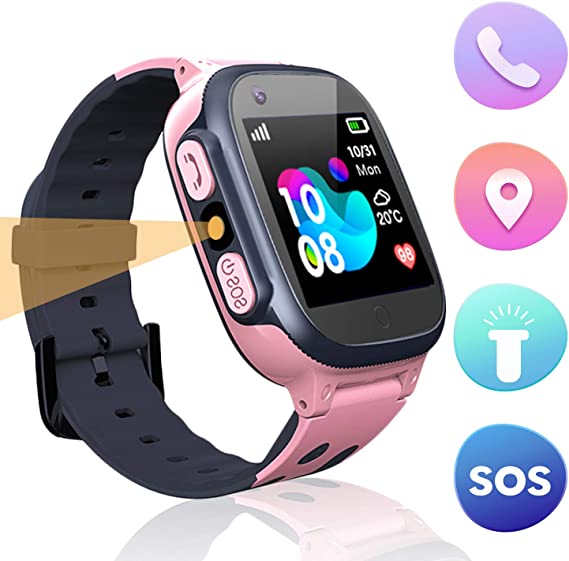 LDB Direct Kids Smart Watch Phone Watches Compatible with Android and iOS, Smartwatch with SOS Call Touch Screen Voice Chat Flashlight for Kids 3-12 Year Old (Pink)