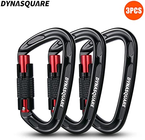 DYNASQUARE Auto Locking Carabiner Clips, Rock Climbing Carabiner Twist Lock, 3 Pack, 24KN(5400 lbs), Great for Climbing, Mountaineer, Hammock, Camping, Outdoor Equipment