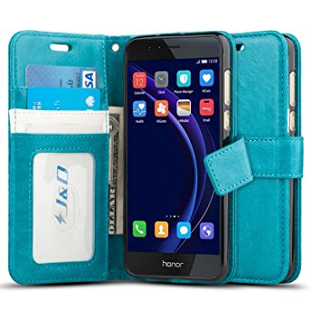 Huawei Honor 8 Case, J&D [Wallet Stand] [Slim Fit] Heavy Duty Protective Shock Resistant Flip Cover Wallet Case for Huawei Honor 8 - Aqua