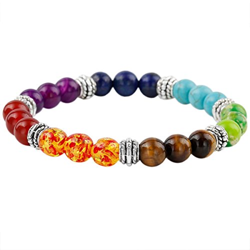 Shanxing 7 Chakra Bracelet,8mm Semi Precious Stone Yoga Beads,Balancing Reiki Healing Jewelry