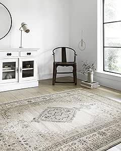 Loloi II Teagan Collection TEA-02 Oatmeal / Ivory 6'-7" x 9'-2", .25" Thick, Area Rug, Soft, Durable, Neutral, Woven, Low Pile, Non-Shedding, Easy Clean, Living Room Rug