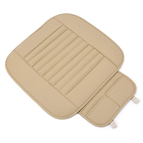 Yosoo Universal PU Leather Car Interior Front Seat Cushion Mat Protective Cover Pad Single Seatpad for Auto Driver Car Supplies Office Chair with Breathable Bamboo Charcoal (Beige)