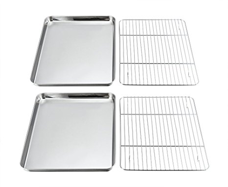 Baking Sheets and Racks Set, Pack of 4 (2 Sheet   2 Rack), P&P Chef Stainless Steel Baking Pans Cookie Tray with Cooling Rack, Non Toxic & Healthy, Mirror Polish & Easy Clean
