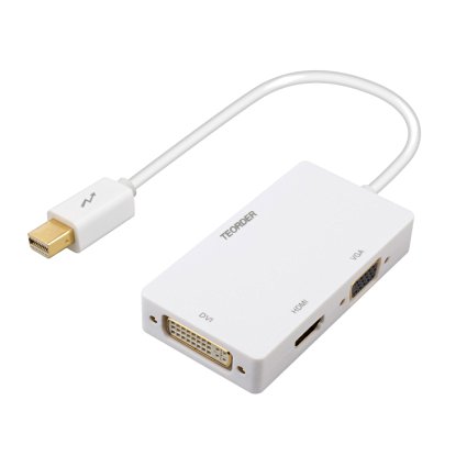 Teorder Thunderbolt Mini DP to HDMI DVI VGA Adapter Gold Plated Mini Display Port to 3 in 1 Converter Audio Video Full HD 1080p HDTV Adaptor for device with MDP Interface,White