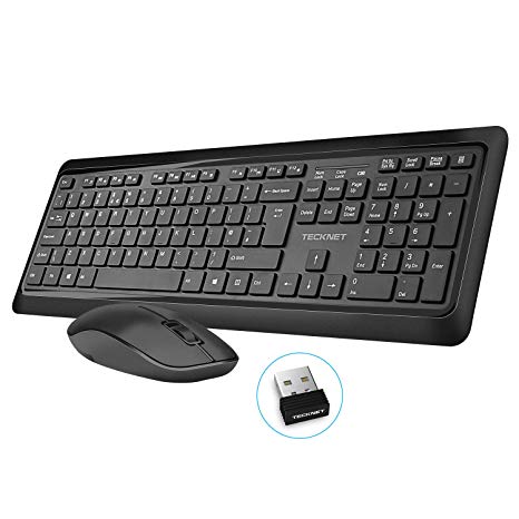 TeckNet Wireless Keyboard and Mouse Set, 2.4G Full-Size Ergonomic Cordless Keyboard and Mouse Combo with Nano USB Receiver and Whisper-quiet Keyboard Design - QWERTY, UK Layout