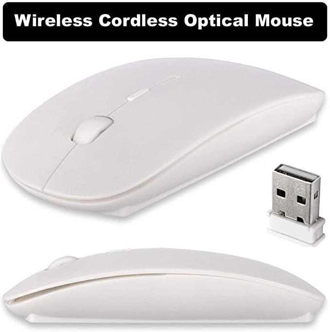REALMAX 2.4 GHZ Wireless Mini Ultra-thin USB  Cordless with | Optical Mouse Scroll Wheel | for Gaming Windows Computer PC Laptop Macbook iMac Macbook Pro Android Tablet Travel Mouse (White)