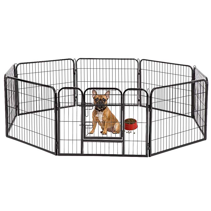 BestPet Pet Playpen Exercise Pen Dog Fence Animal Kennel Cage Yard Travel Camping Wire Metal Portable Folding Indoor Outdoor Crate for Dogs with Door 24inches 8 Panels and 16 Panels