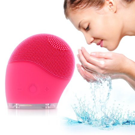 Quimat Ultrasonic Cleansing Face Massager Anti-Aging Facial Brush and Exfoliator Makeup Tool for Facial Polish and Scrub Great for Acids and Peels Reduce Acne Facial Skin Care Cleaner (Pink)
