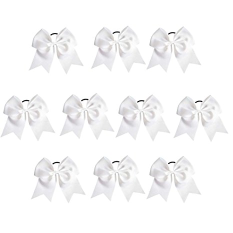 CN Girls Cheer Bow with Ponytail Holder for Cheerleading Girl Pack of 10 Color White