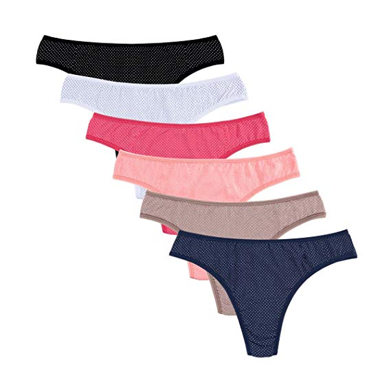 Knitlord Womens's Breathable Cotton Thongs Underwear Dot Print Sexy Briefs Panties 6 Pack