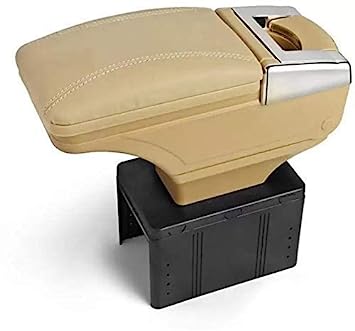Amar Armrest with in-Built Glass Holder and Portable Ash Tray Arm Rest Console Beige With Chrome Compatible with All Cars Universal