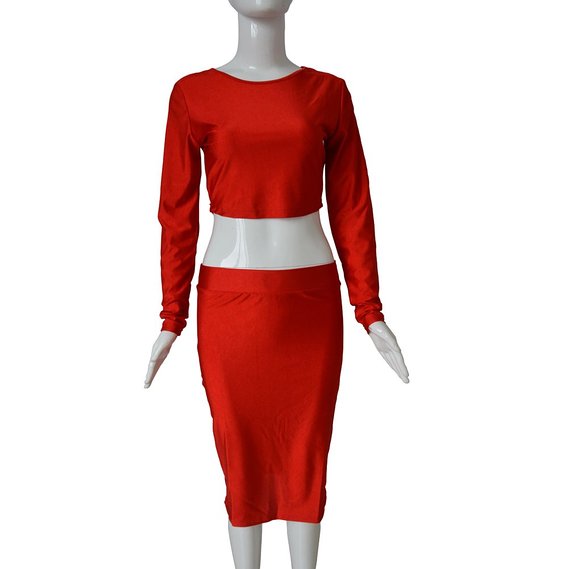 Xuerry Sexy 2-piece Party Autumn Spring Bodycon Clubwear Crop Top Pencil Skirt Dress