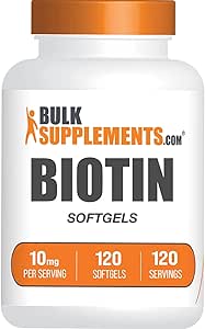 BulkSupplements.com Biotin 10000mcg Softgels - Vitamin B7, Biotin Vitamins for Hair, Skin and Nails, Biotin Supplement - Gluten Free, 1 Softgel per Serving, 120 Count (Pack of 1)