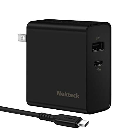 [USB-IF Certified] USB C Charger, Nekteck 2-Port 32W Wall Charger with USB C 27W Power Delivery PD for iPhone XS, Pixel 2/XL, Galaxy S9 S9 Plus Nintendo Switch(Certified USB-C to C Cable Included)