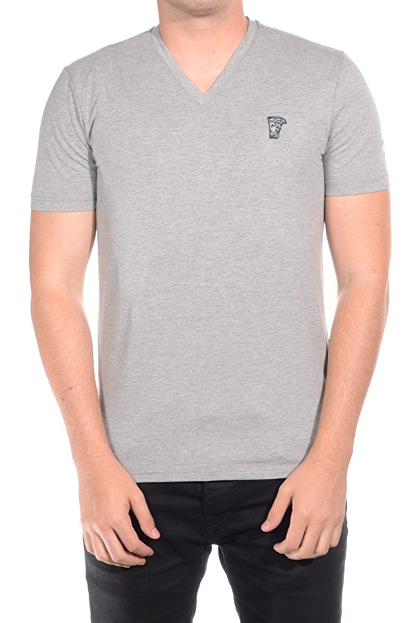 Versace Collection Men Medusa Head V-Neck T-Shirt Grey