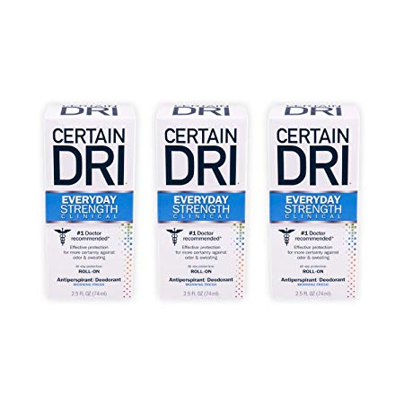 Certain Dri Everyday Strength Clinical Antiperspirant Deodorant | Effective All Day Protection Against Odor and Sweat | Roll-On | 2.5 Ounces | Pack of 3