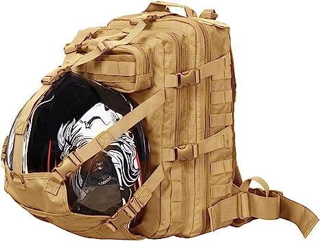 Seibertron Waterproof Large Capacity Molle Motorcycle Helmet Holder/Cycling Helmet Storage/Hiking Helmetcatch Bag/Backpack Also Fit Basketball Football Soccer Backpack Khaki