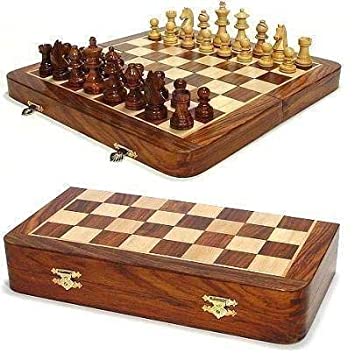 ITOS365 Folding Magnetic Travel Chess Board Set Wooden Game Handmade, Classic Game of Brilliance, 14 inches