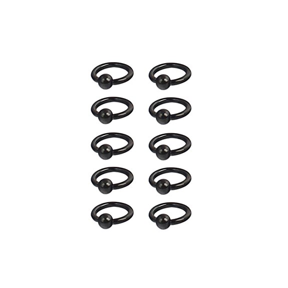 Ruifan 10PCS 316L Surgical Steel Black Plated Captive Bead Rings Nose Belly Eyebrow Tragus Lip Ear Nipple Hoop Ring BCR 16G