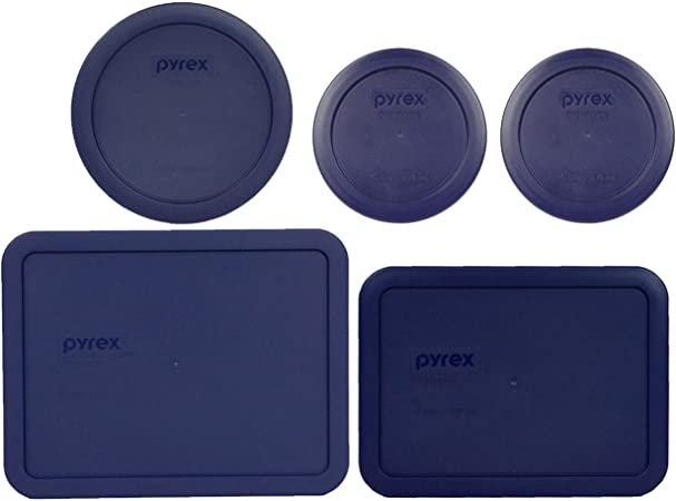 Pyrex (2) 7200-PC 2 Cup, (1) 7201-PC 4 Cup, (1) 7210-PC 3 Cup, and (1) 7211-PC 6 Cup Blue Plastic Storage Lids