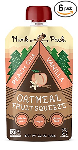 Munk Pack Oatmeal Fruit Squeeze | Peach Chia Vanilla, Ready-to-Eat Oatmeal On The Go, 4.2 oz, 6 Pack
