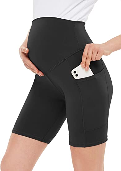 Ecavus 8 inch Maternity Yoga Shorts Comfy Workout Running Athletic Shorts Over Bump Exercise Pregnant Pants Short