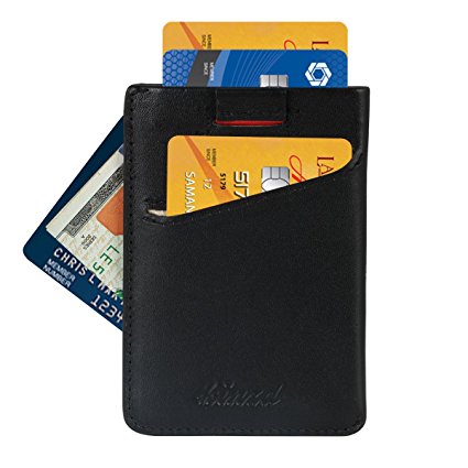 Kinzd Leather Card Sleeve Slim Wallet RFID Credit Card Holder Up to 12 Card&Cash (Black)