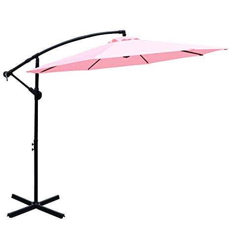 ABCCANOPY Patio Umbrellas Cantilever Umbrella Offset Hanging Umbrellas 10 FT Outdoor Market Umbrella with Crank & Cross Base for Garden, Deck, Backyard, Pool and Beach, 12  Colors,(Pink)