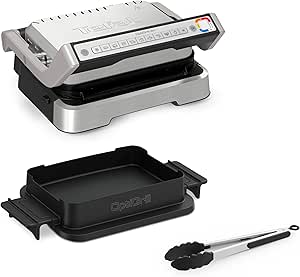 Tefal OptiGrill 4in1 Kontaktgrill mit Backschale, Aufklappbar, Tischgrill, 9 Programme, Garstufenanzeige, Elektrogrill, Backofen, GC776D10, Edelstahl/Schwarz