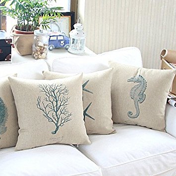 【Bailand】® Set of 4 Sea Life Theme Cotton/linen Decorative Pillow Cover