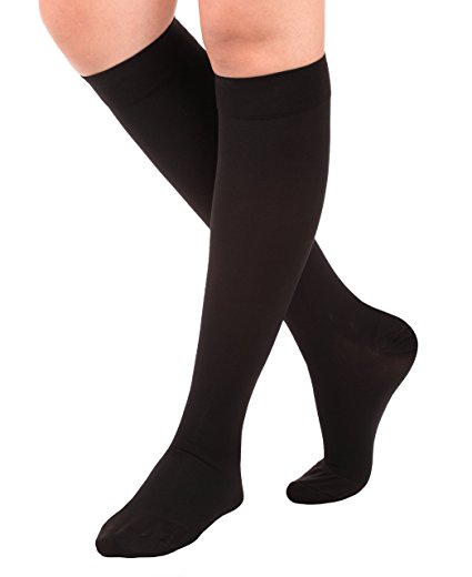 Made in USA - Opaque Compression Socks - Knee-Hi Firm Support - Closed Toe - 20-30mmHg Graduated compression - Surgical Weight, Size XL, Color Black)