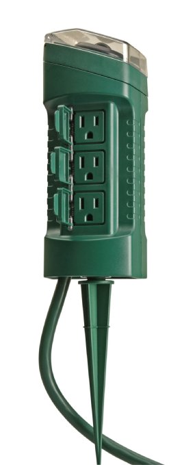 Woods 13547 6-Outlet Power Stake Timer with Light Sensor & 6-Foot Cord, Green