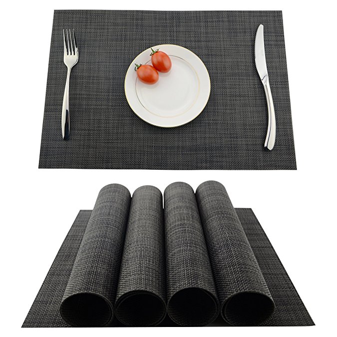 Placemats Heat-resistant Dining Table Place mats Anti-skid Washable PVC Kitchen Table Mats By KOKAKO ,Set of 4 (Dark Gray)