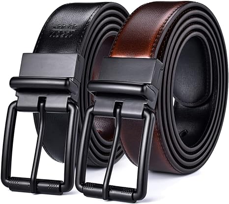 Beltox Men's Genuine Leather Reversible Belt 1.25" Rotate Black Buckle Gift Box