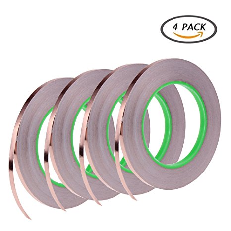 4 Pack Copper Foil Tape,Conductive Adhesive for EMI Shielding,Slug Repellent,Paper Circuits,Electrical Repairs,Grounding(1/4inch)