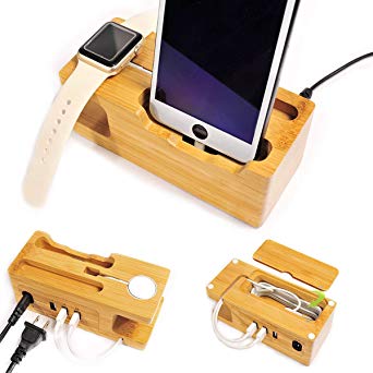UNCLE JACK Charging Station with Apple Watch 3/2/1 and iPhone Charging Dock with Cords Organizer Compatible with iPhone (X/8/7/7Plus/6s/6sPlus/6/6Plus/5s)