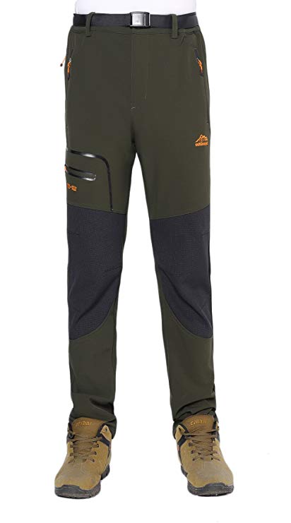 Anlamb Men's Outdoor Waterproof Windproof Fleece Cargo Snow Ski Hiking Pants