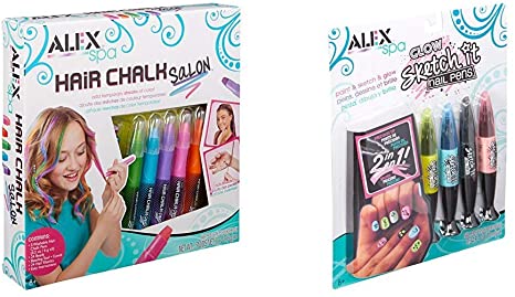 Alex Spa Hair Chalk Salon Girls Hair Activity & Spa Glow Sketch It Nail Pens Girls Fashion Activity