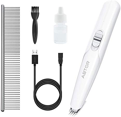 ABTOR Dog Clippers 2019 Upgraded Pet Grooming Kit USB Rechargeable Low Noise 2-Speed Cats Dogs Hair Trimmer for All Pets Small Area Cutting, Paw, Face, Ears, Tail